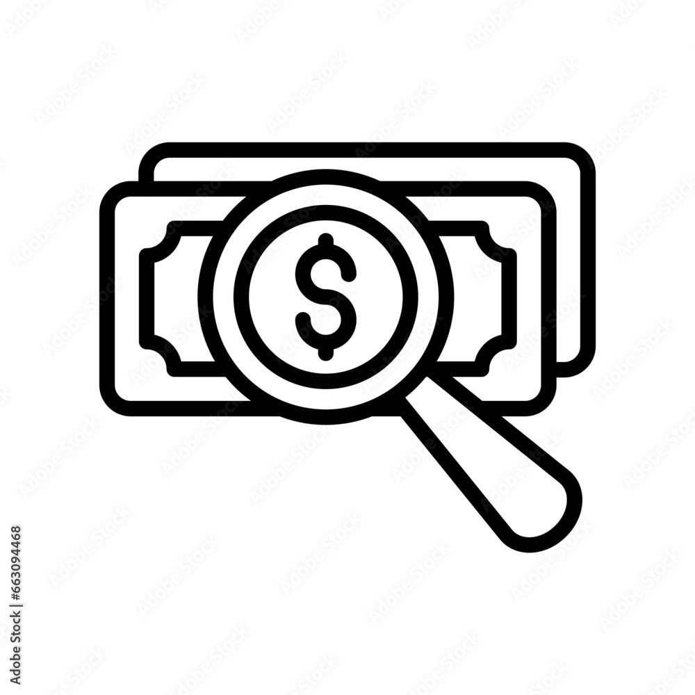 Search Money icon in vector. Illustration Search Money icon in vector. Illustration