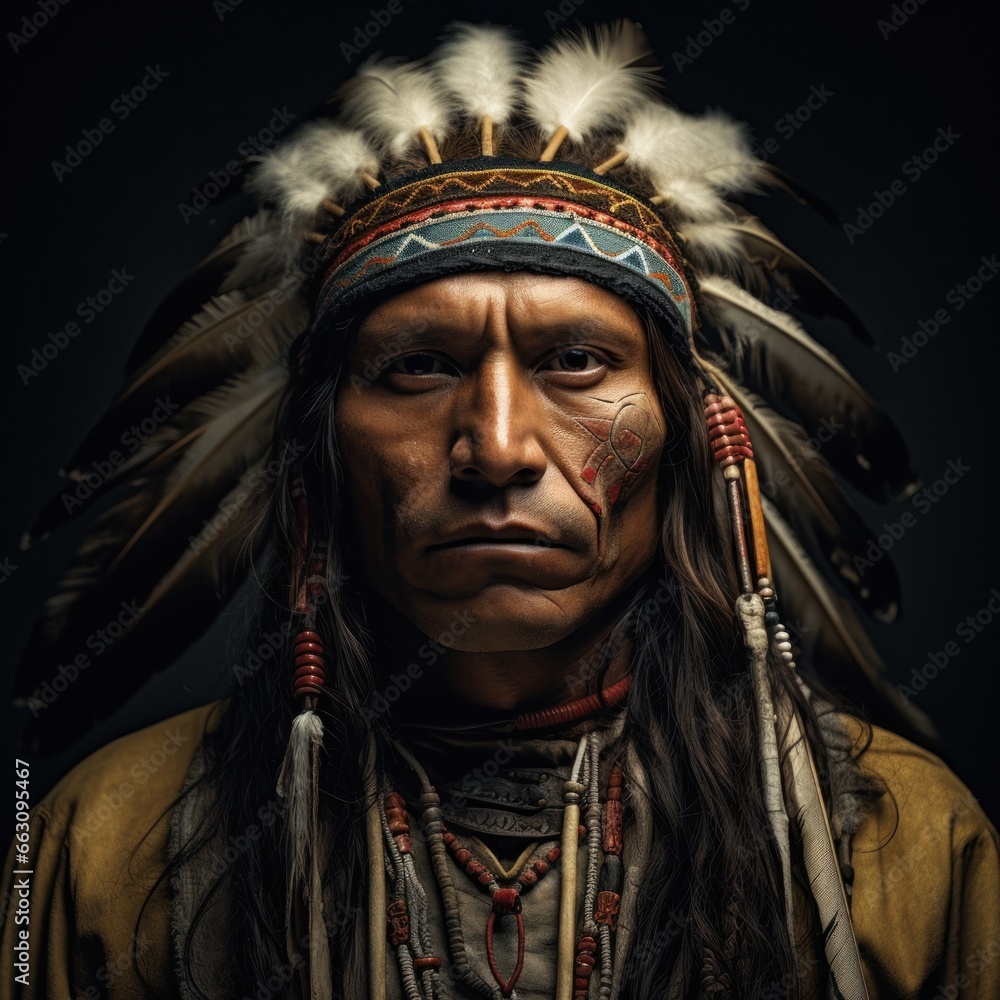 A striking portrait of a regal figure, adorned in a headdress and draped in a garment, exuding confidence and cultural richness A striking portrait of a regal figure, adorned in a headdress and draped in a garment, exuding confidence and cultural richness