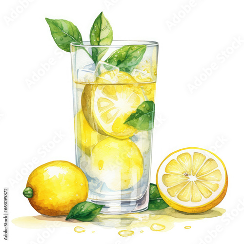 Lemon and glass Illustration, Generative Ai