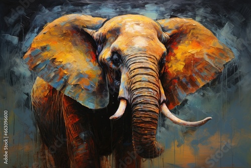 Elephant painting on canvas. Digital painting of a wild animal  Contemporary Painting of a Textured Elephant in Oil on Canvas  AI Generated