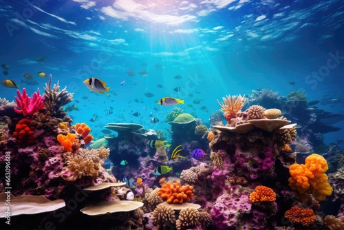 Underwater view of coral reef with tropical fish. Underwater world, Coral garden seascape and underwater world, AI Generated © Iftikhar alam