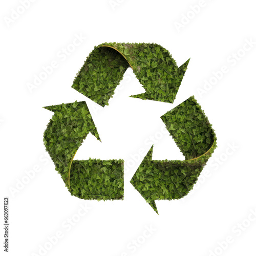 Recycling symbol in green nature plants isolated on white