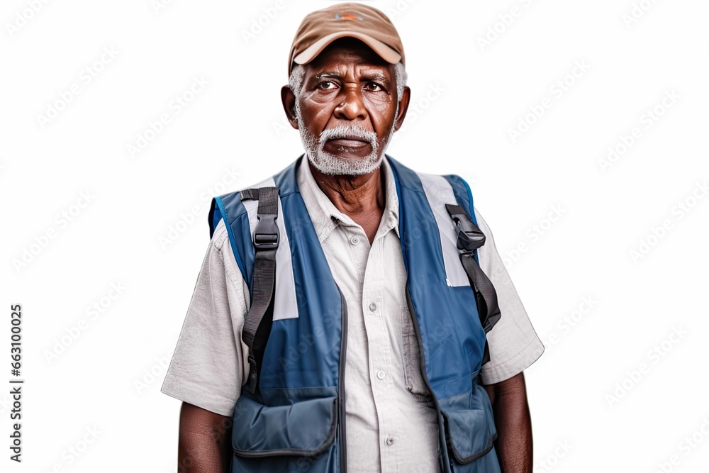 Ecologist african volunteer in uniform and hat Ecologist african volunteer in uniform and hat