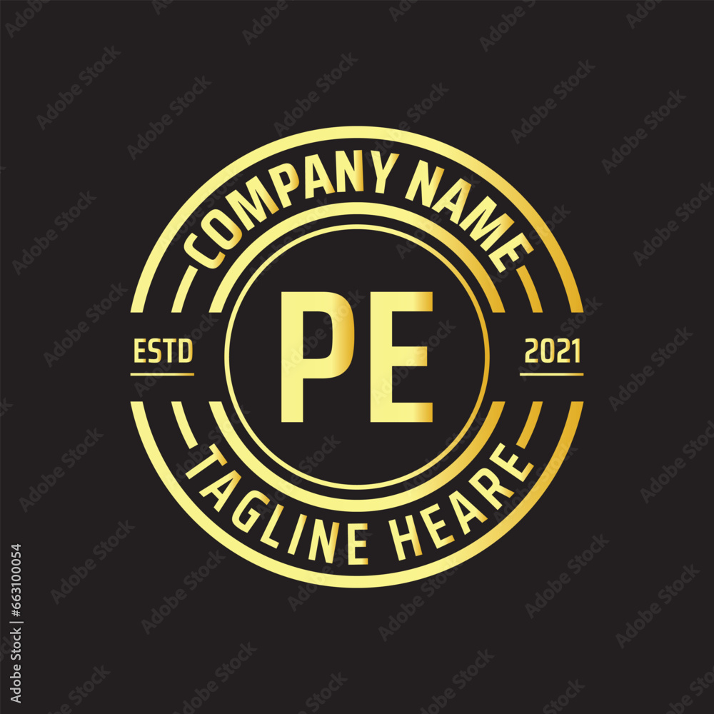 Professional simple Letter PE Circle Luxury Gold Color Vector Logo Template