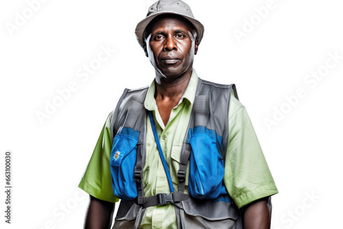 Ecologist african volunteer in uniform and hat