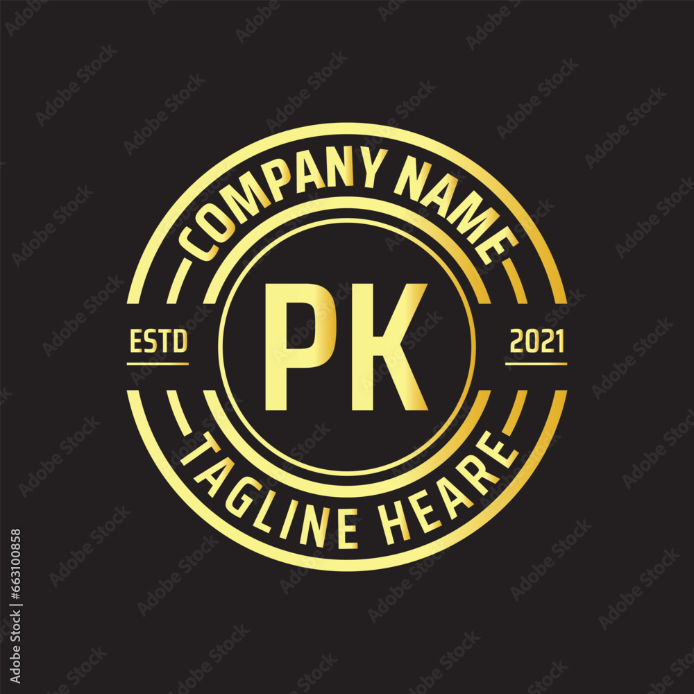 Professional simple Letter PK Circle Luxury Gold Color Vector Logo Template