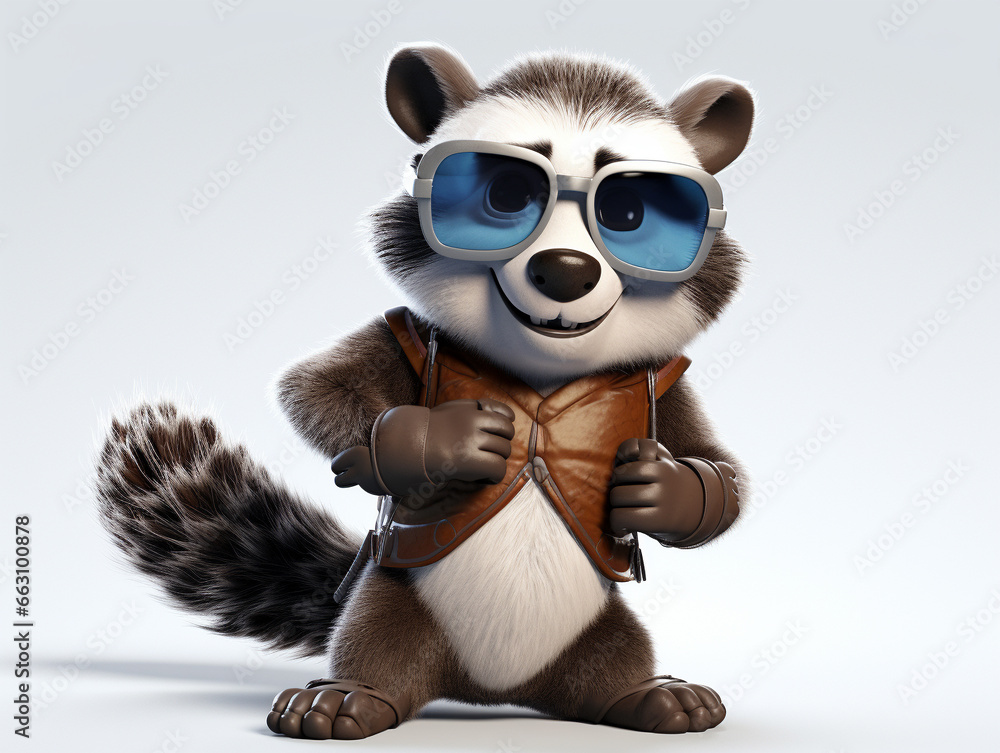 A Cartoon 3D Badger Wearing Sunglasses on a Solid Background A Cartoon 3D Badger Wearing Sunglasses on a Solid Background
