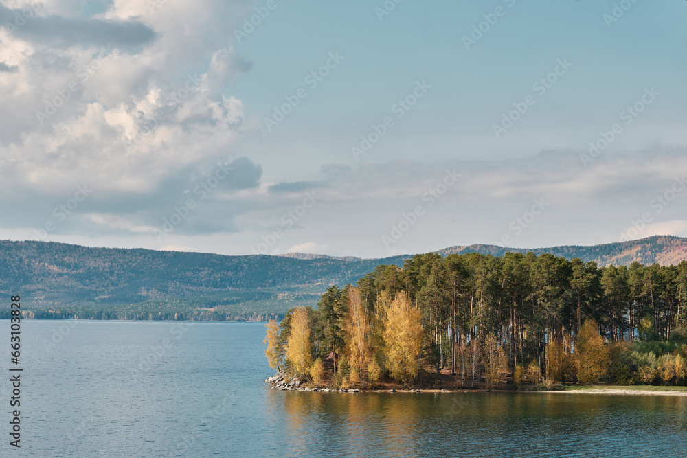 autumn landscape with lake, autumn in mountains