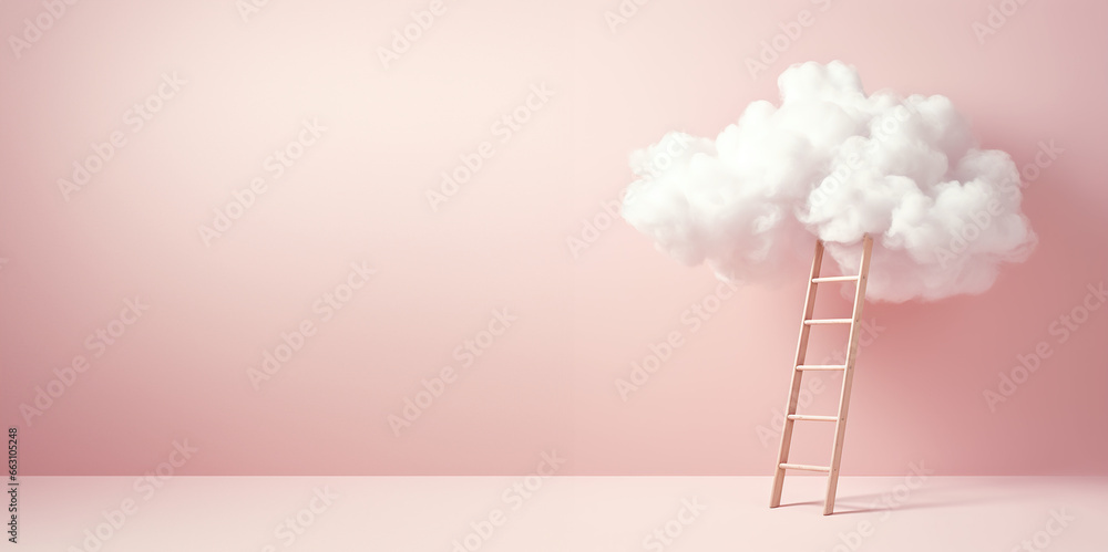 ladder to the sky, concept of success, dream or departure to the heavens - obrazy, fototapety, plakaty 