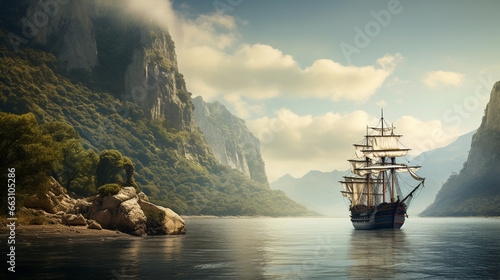 船が静かな海を航行する風景 photo