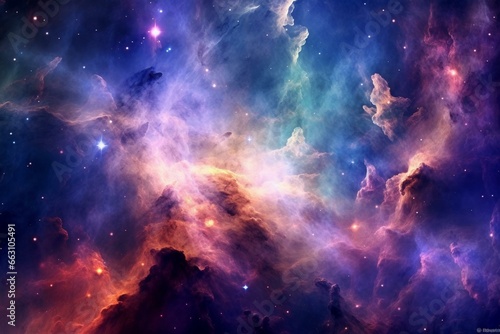 A symphony of deep space  distant galaxies  and vibrant blue and purple luminous nebulae revealed in the universe. Generative AI