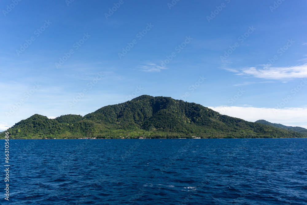 Popular tourist destination in Aceh, Indonesia. View of Sabang island from the boat. Popular tourist destination in Aceh, Indonesia. View of Sabang island from the boat.