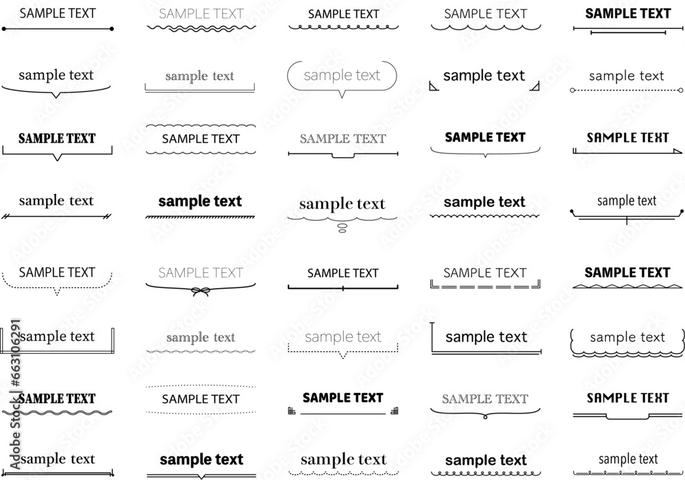 シンプルな飾り罫のセット　見出し　デザイン　素材　 あしらい　下線　アクセント　ふきだし　リボン