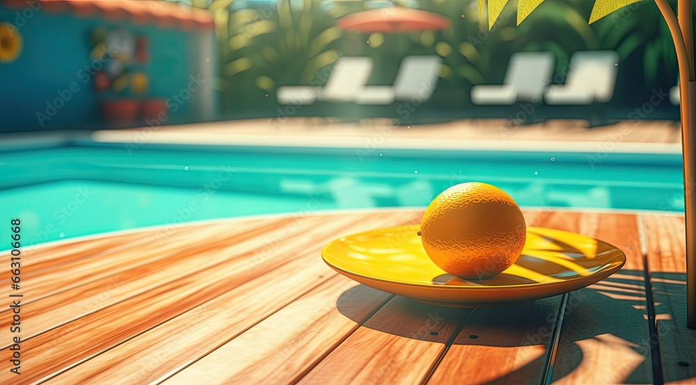 drinking at the pool, beautiful view, lemon slice, luxury