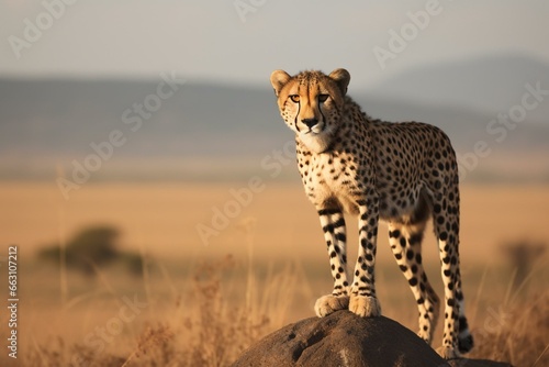 Cheetah in its habitat with focused view. Generative AI