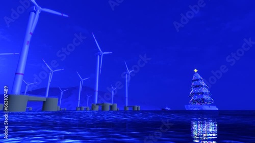 Energía eólica marina navidad, felicitaciones, postales, saludo navideño photo