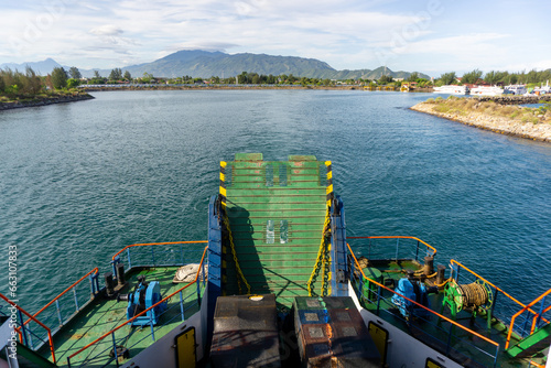 Back view of ferry boat after leaving harbor. KMP BRR headed to sabang island from Banda Aceh.