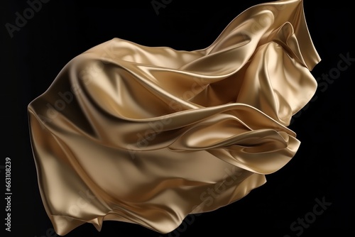 Gold luxury silk cloth floating flying in the air in 3d style wallpaper background,luxurious backdrop for products in Gold theme photo