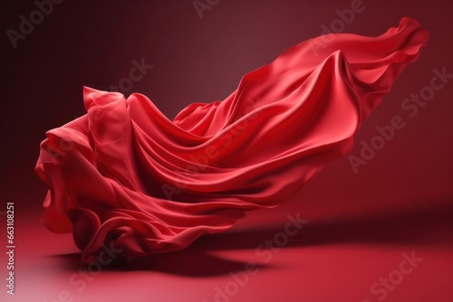 Red luxury silk cloth floating flying in the air in 3d style wallpaper background,luxurious backdrop for products in red theme