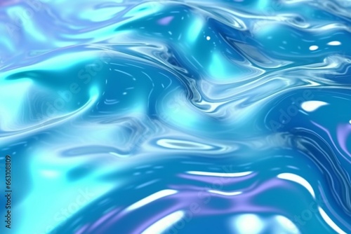 Abstract wavy blue liquid with smooth animation and glitters on glossy surface. Generative AI