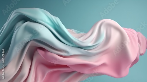 Beautiful pastel blue pink gradient silk cloth float in the air in 3d style wallpaper background