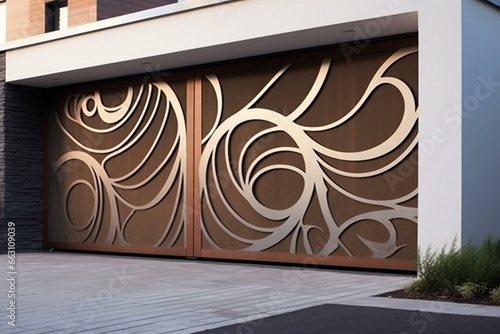 Fotografering A contemporary gate for garages with a modern backdrop