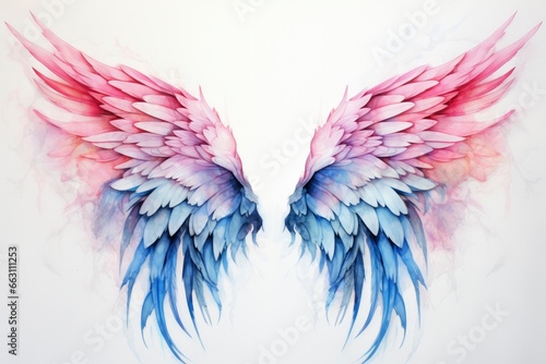 Beautiful magic watercolor blue pink wings. photo