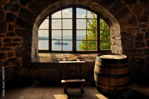 Barrel in an ancient castle beside the window. © Ahasanara