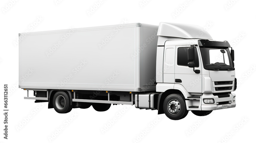 a white cargo truck with a white blank empty trailer, png transparent, generative ai