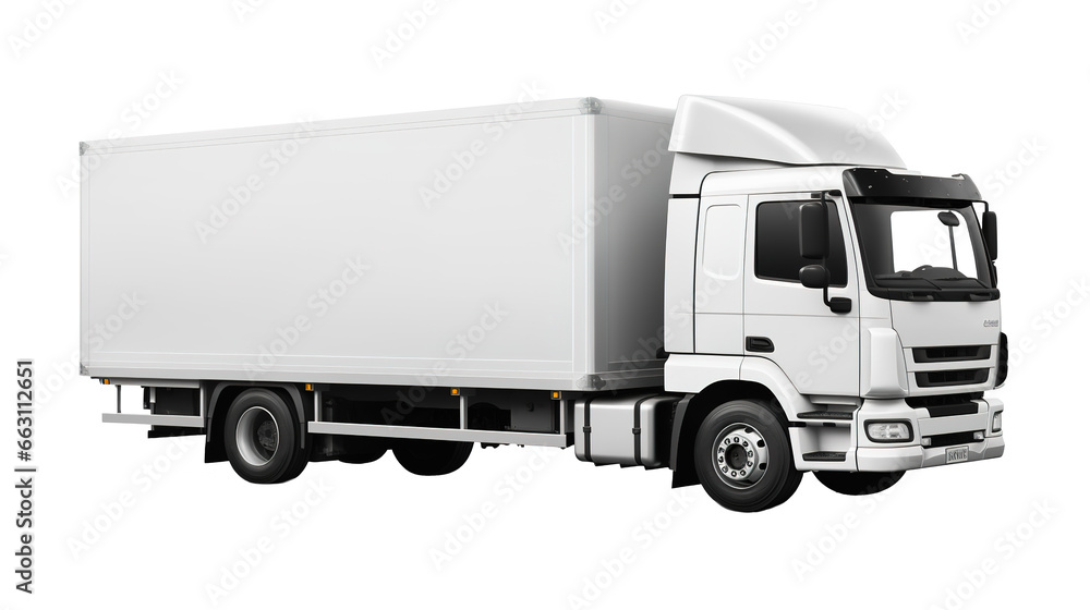 a white cargo truck with a white blank empty trailer, png transparent, generative ai a white cargo truck with a white blank empty trailer, png transparent, generative ai