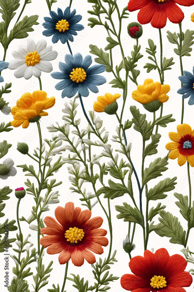 Wildflowers of different colors on a white background Wildflowers of different colors on a white background
