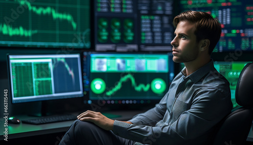 A male trader is monitoring a chart Generative AI