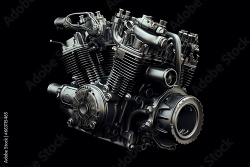 Isolated motorcycle engine. Generative AI