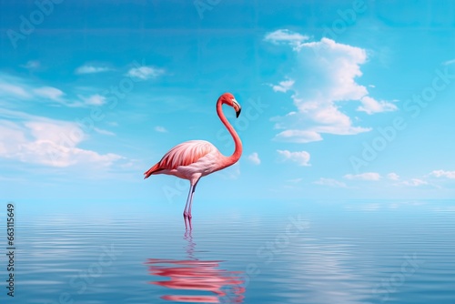 Pink Flamingo in the water.