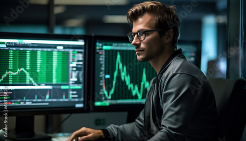 A male trader is monitoring a chart Generative AI
