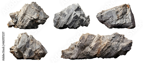 natural grey rock formation set isolated on transparent background - landscape design elements PNG cutout collection