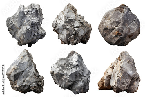 natural grey rock formation set isolated on transparent background - landscape design elements PNG cutout collection photo