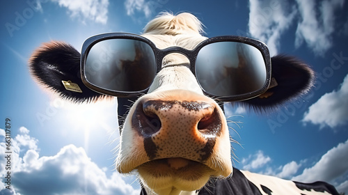 Funny cow sunglasses farm photo