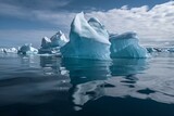Three-dimensional ice formations floating in the sea. Generative AI