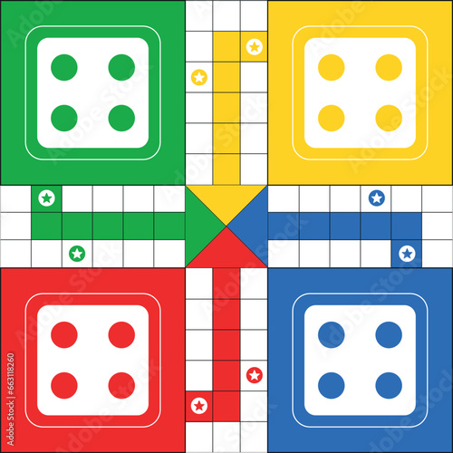 Classic family board game. Vector ludo board family game. Ludo board game. Ludo game board design.