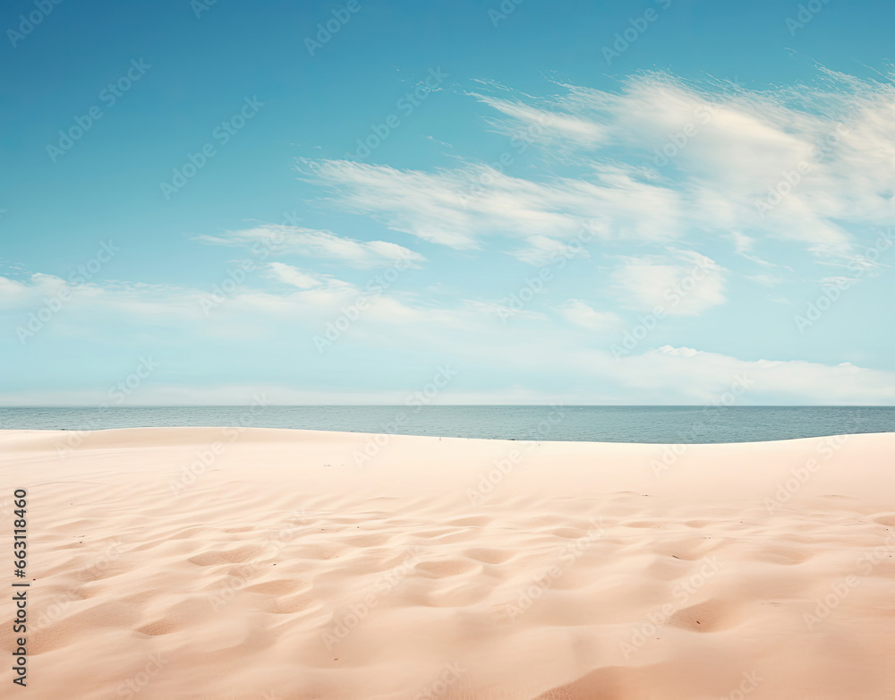 A serene beach with a breathtaking view of the clear blue sky and sparkling ocean A serene beach with a breathtaking view of the clear blue sky and sparkling ocean