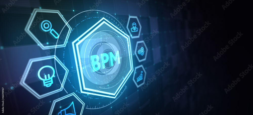BPM Business process management system technology concept. 3d illustration