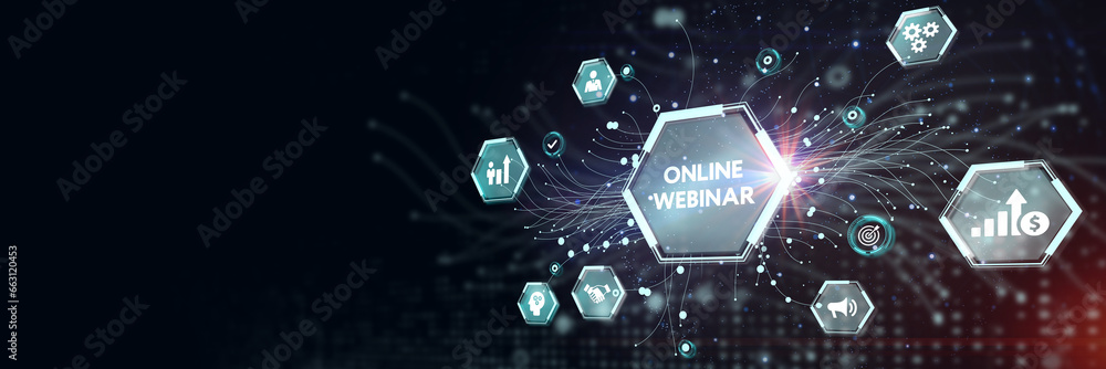 Business, Technology, Internet and network concept. Webinar e-learning. Training concept. 3d illustration Business, Technology, Internet and network concept. Webinar e-learning. Training concept. 3d illustration