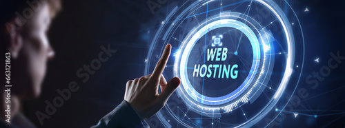 Web Hosting. The activity of providing storage space and access for websites. Business, modern technology, internet and networking concept.