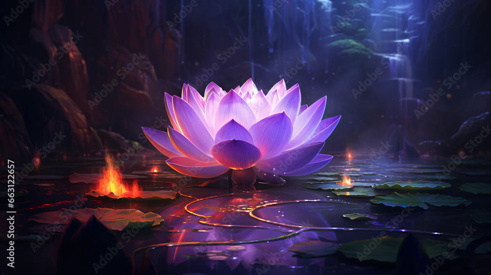 Glowing purple lotus flower