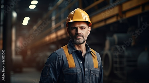 Portrait of a caucasian male engineer working in a factory © Farnaces
