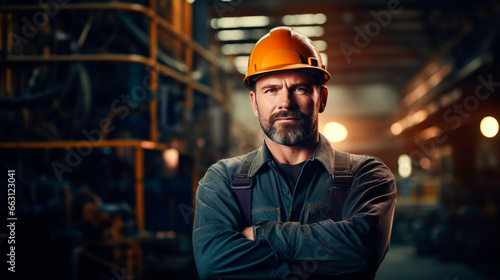 Portrait of a caucasian male engineer working in a factory