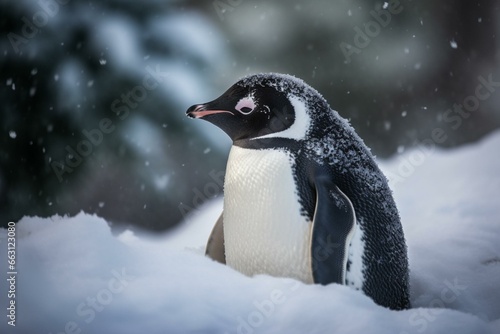 adorable penguin in snowy surroundings. Generative AI