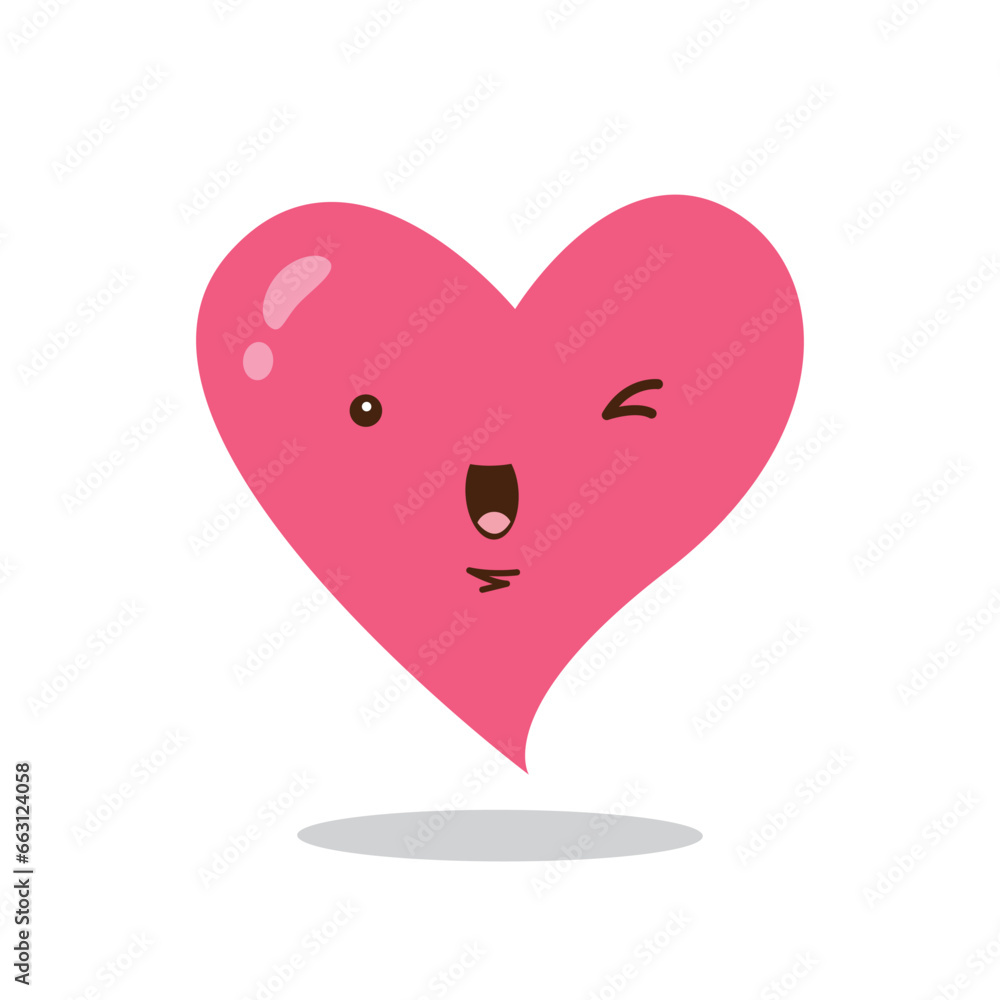 Cute funny heart cartoon kawaii character icon  isolated vector illustration
