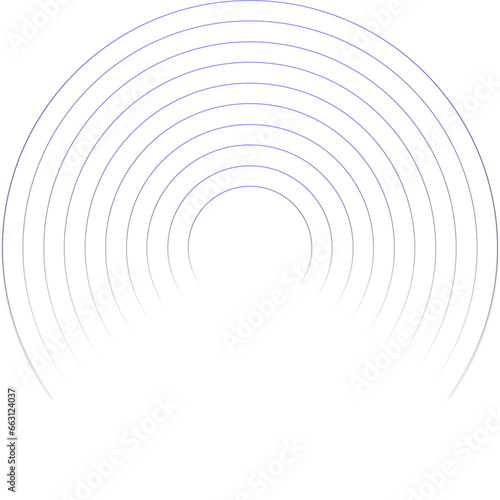 Geometric circle element with concentric, radial, gradient circle lines. Abstract circle element